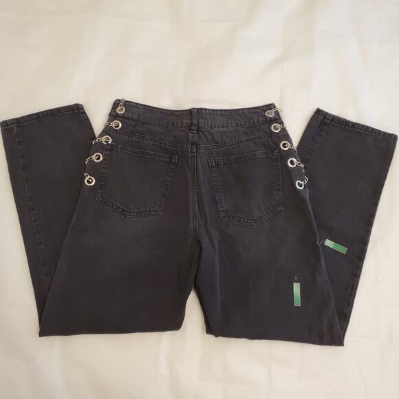 Forever 21 Women’s Curb Chain High-Rise Straight Leg Jeans Black Wash - (26) - Picture 13 of 16